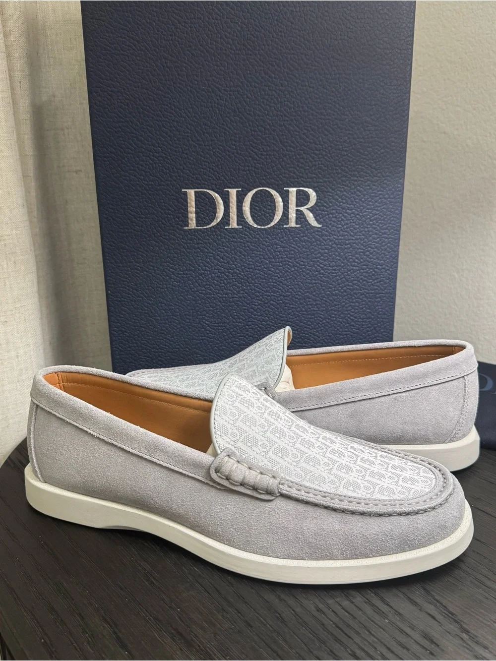 Christian Dior Granville Loafers Gray Suede Oblique Jacquard 42